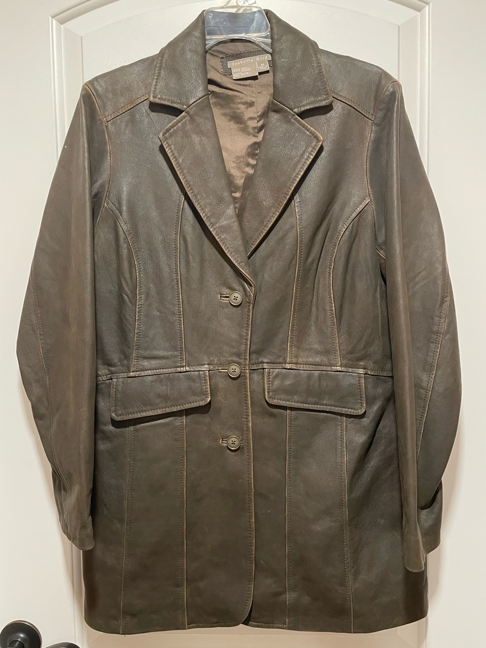 Vintage 90s Isabella Bird Sz M Mid-length Med-Dark Brown Genuine Leather Coat